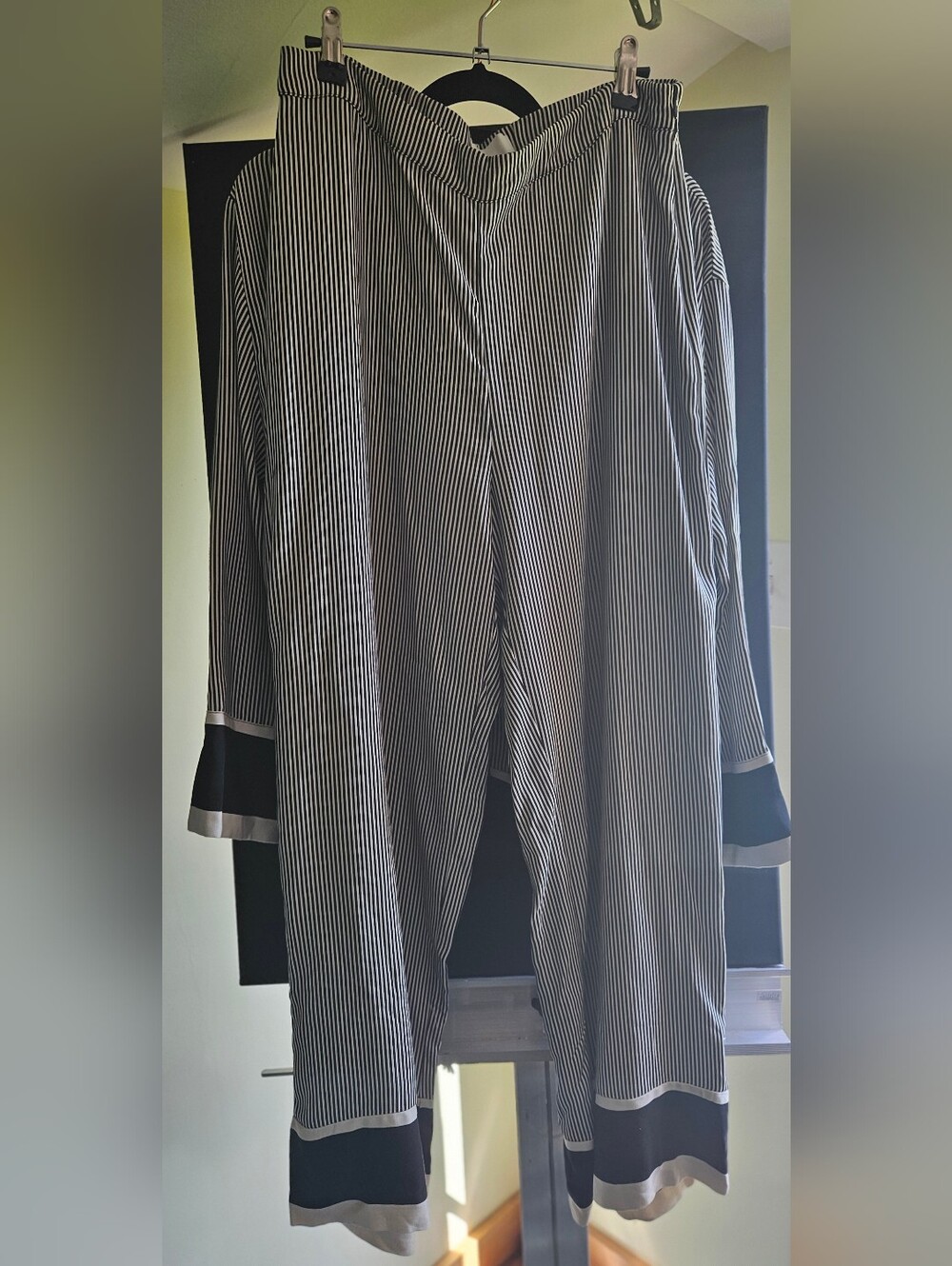 H&M Black and White Vertical Stripe Button-Front Top And Pants